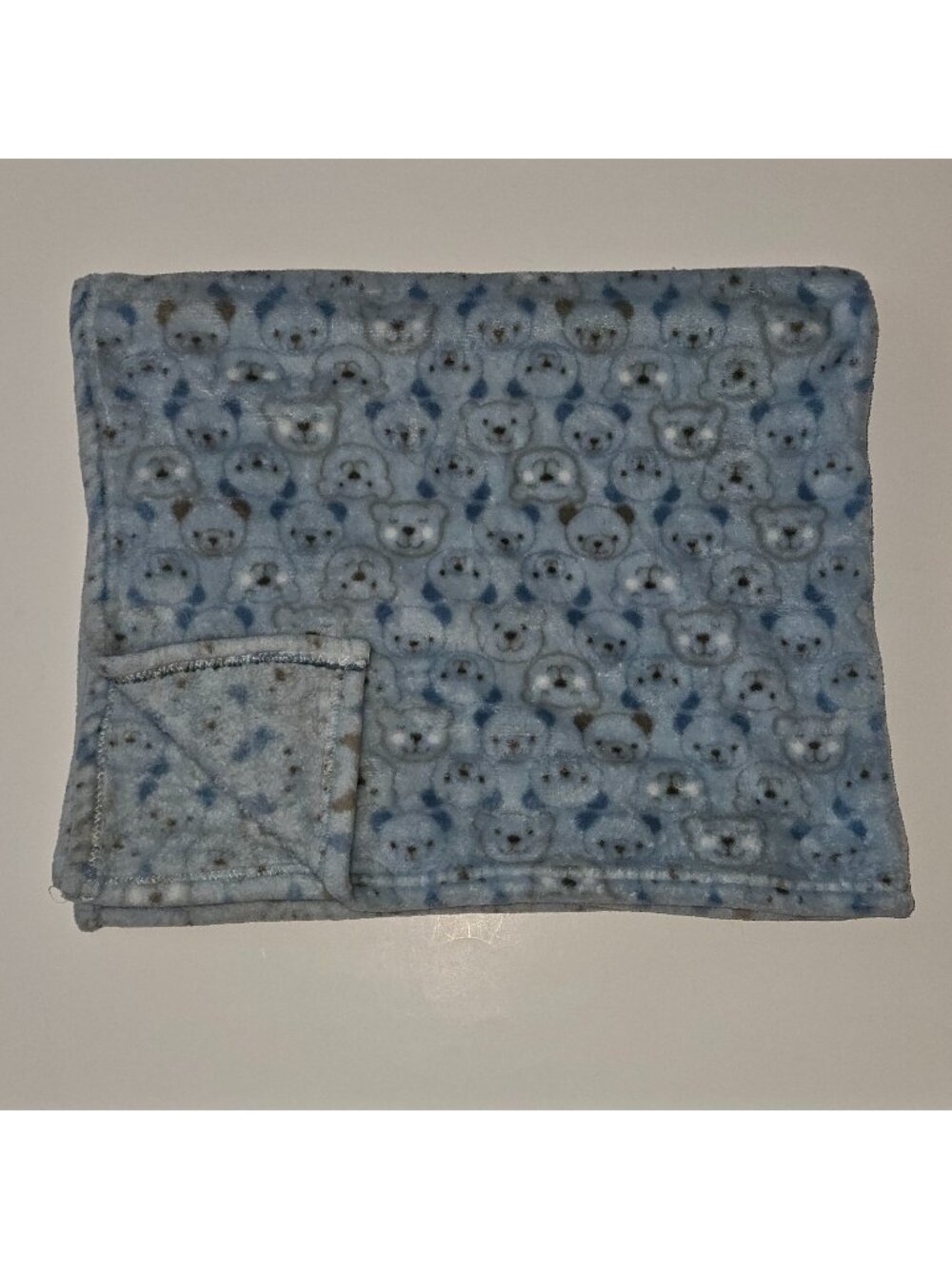 Baby Starters Baby Blanket Blue Teddy Bear Face Heads Brown White 30" x 36"